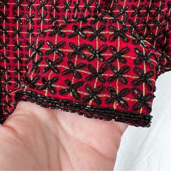 EUC Vintage Sténay 100% Silk Beaded Jacket in Red and Black size M - Picture 7 of 14